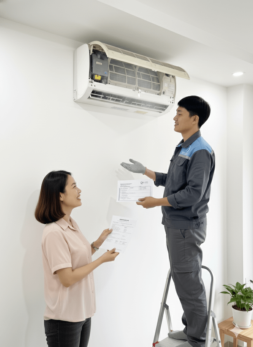 Sửa chữa máy lạnh tại nhà 12 Bàn giao & bảo hành